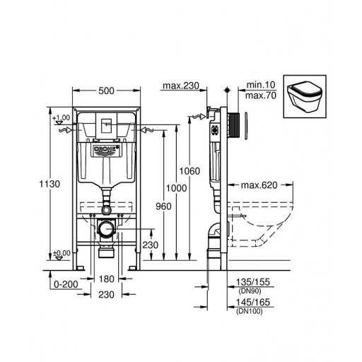 Инсталляция для подвесного унитаза GROHE Rapid SL с кнопкой 38772001